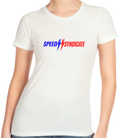 Women's Speed Syndicate Patriot Logo On White Tee - American Performance Motorcycle Tee Shirt