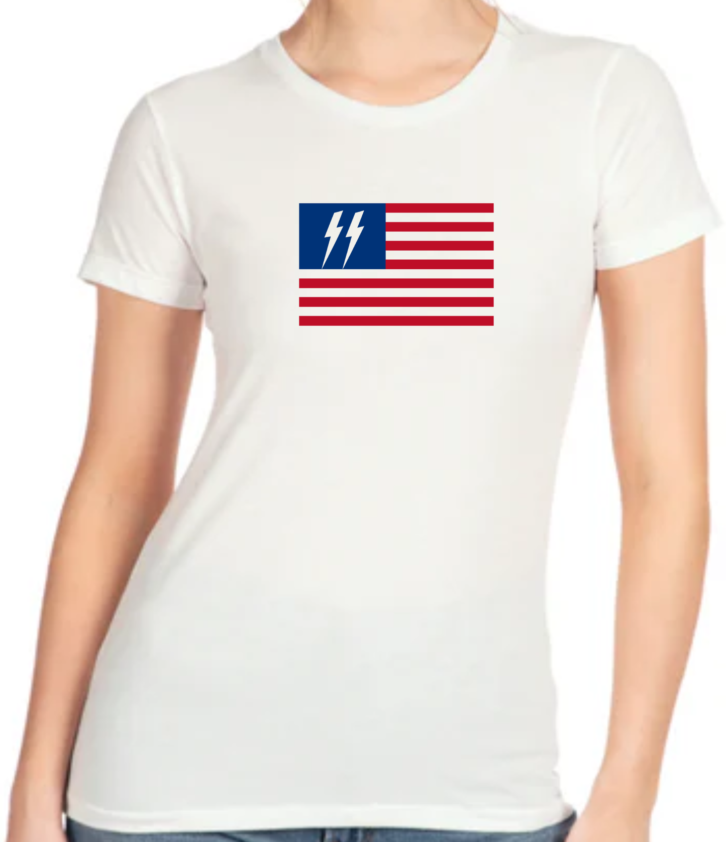 Women's Speed Syndicate Freedom Strike On White Tee – American Performance Motorcycle Tee Shirt