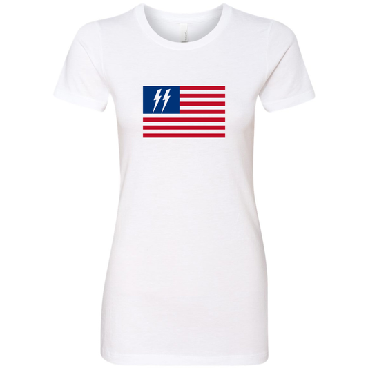 Women's Speed Syndicate Freedom Strike On White Tee – American Performance Motorcycle Tee Shirt
