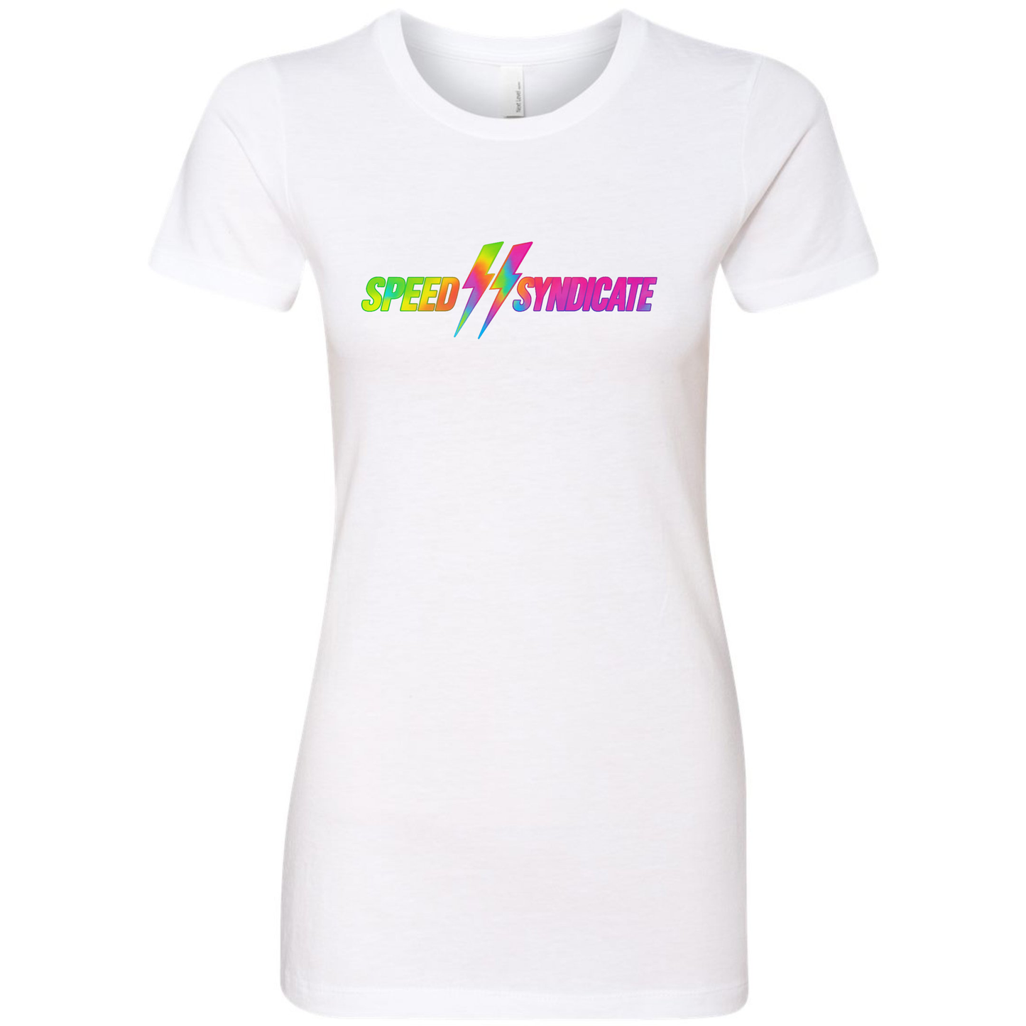 Women's Speed Syndicate Tie Dye Bolt Neon Fade Logo On White Tee - American Performance Motorcycle Tee Shirt